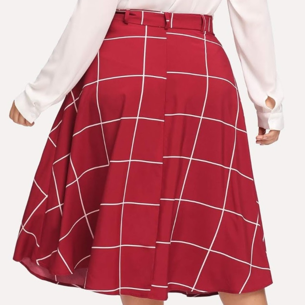 Brick red & cream checked skirt w/belt 🆕💖 - Picture 2 of 2